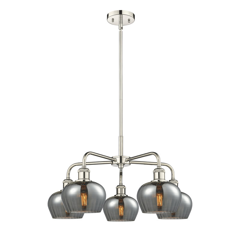 Lustre bol 5 lumières Calnie, Plaqué couleur fumée, Nickel poli