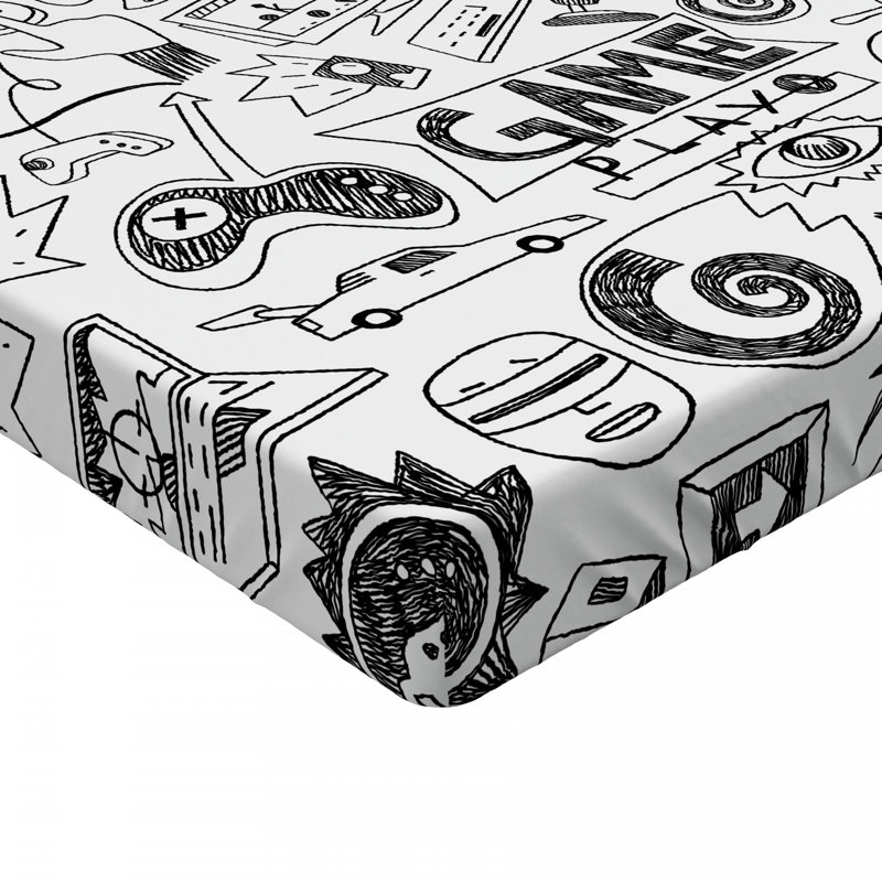 Video Game Sketch Microfibre Jersey Knit Fitted Sheet, European Kingsize (160 x 200cm)