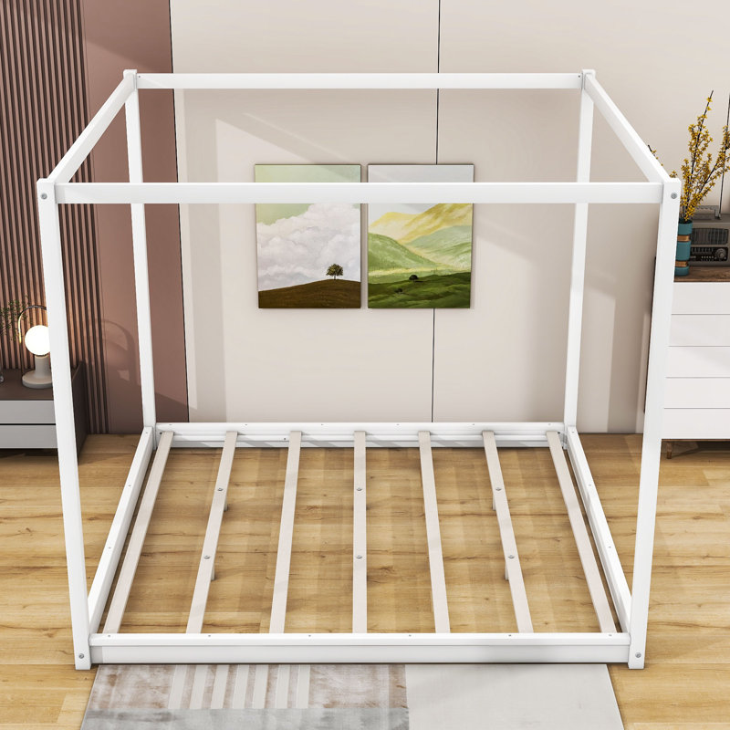 Boones King Wooden Canopy Platform Bed, White