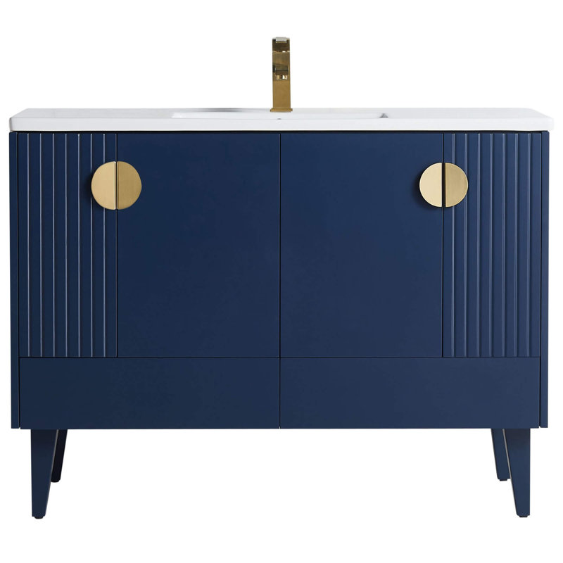 Ensemble de meuble-lavabo simple 48 po Saimah, Laiton satiné, Bleu marine