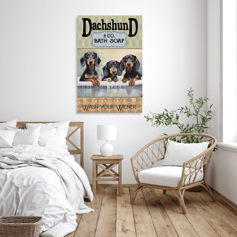 Dachshund Bath Soap 1 - 1 pièce, impression sur toile tendue, H 36 po x l 24 po x P 1,25 po