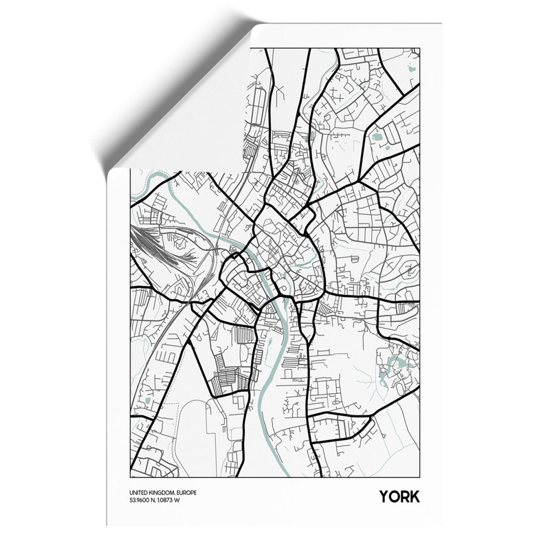 Map York UK - Frameless Print, 42cm H x 30cm W x 0.1cm D