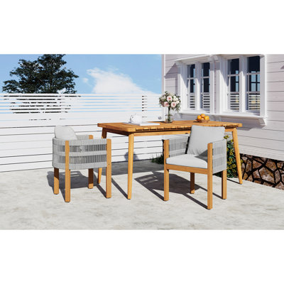 Chaises de salle à manger d'extérieur pour patio de jardin, bois, poignées en corde, coussins lavables et imperméables, support de poids de 400 lb, 2 chaises de jardin pour la salle à manger, structure en bois, limite, indispensable