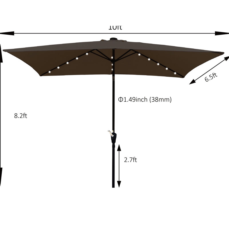Parasol rectangulaire 10 pi x 6,5 pi - À énergie solaire, couleur stable jusqu'au niveau 4, pour terrasse, cour, abri de piscine 10 pi x 6,5 pi avec lumières, manivelle et inclinaison faciles, cour arrière