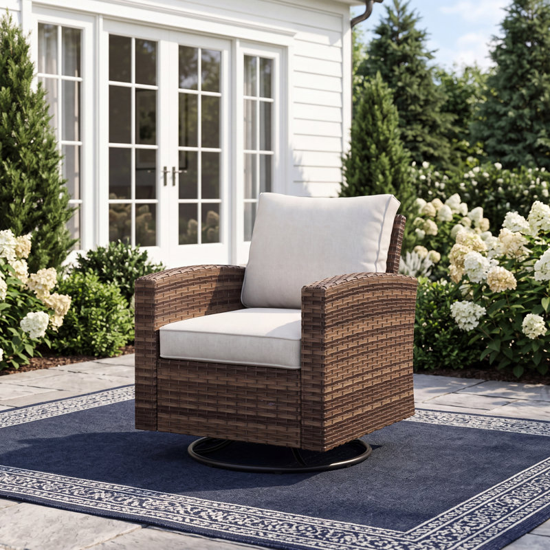 Chaise de patio d'extérieur en osier tissé à la main, Brun, Beige