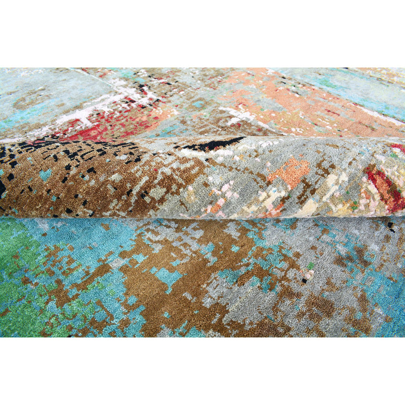 Hand Woven Silk and Wool Area Rug, Rectangle 8' x 10'