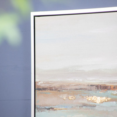59,1 x 29,5 po, peinture à l'huile abstraite encadrée, paysage bleu et or, paysage mural