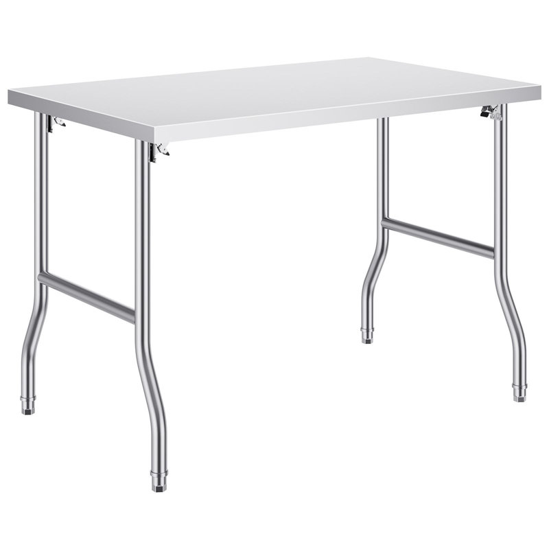 SUS201 Stainless Steel Folding Prep Table 48 x 30 Inch 1 Piece Silver Space-Saving