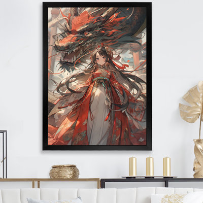 Red Anime Dragon Princess II - Asian Wall Art Print