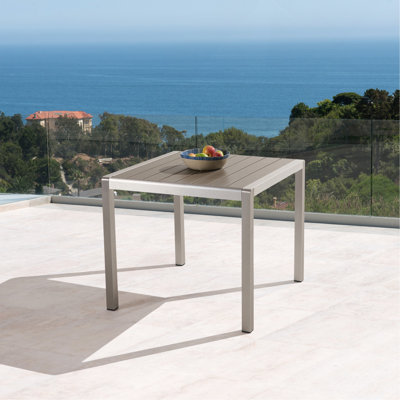 Repas d'extérieur en aluminium anodisé - plateau en faux bois, gris carré - 35 po argent + gris
