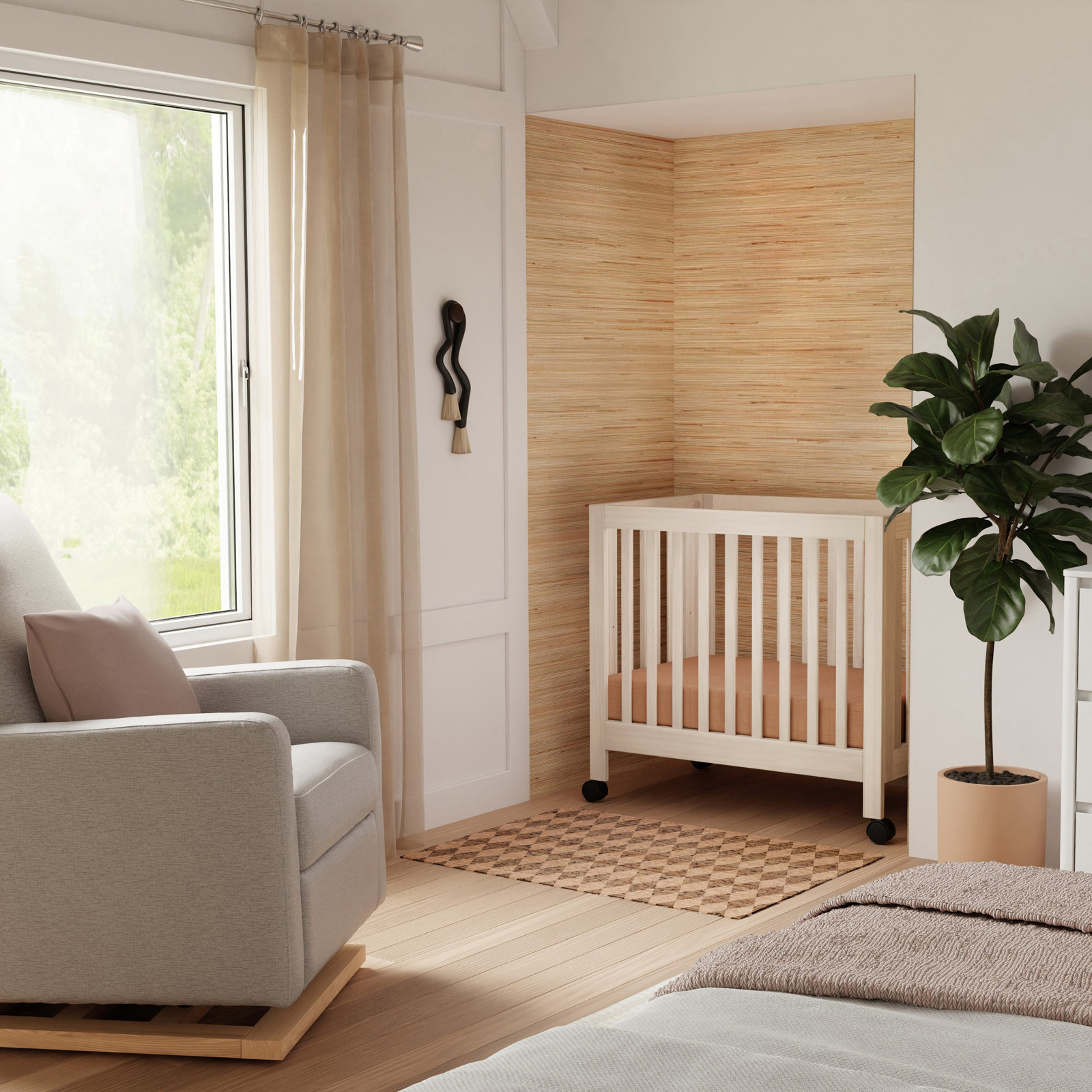 Origami Pine Foldable Portable Crib, Washed Natural