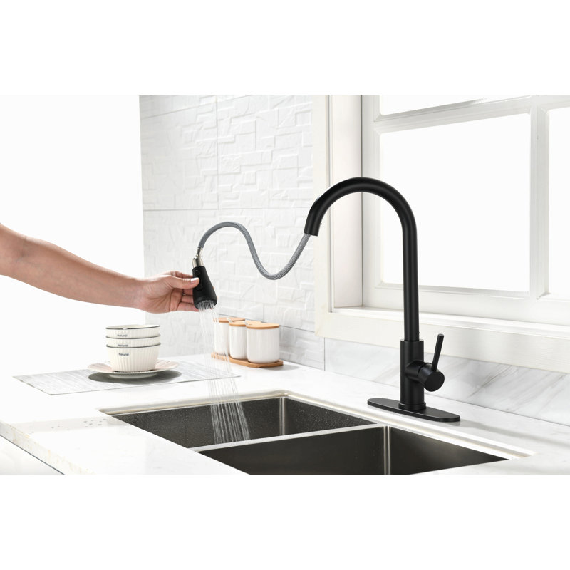 Robinet de cuisine avec douchette extractible, Noir mat