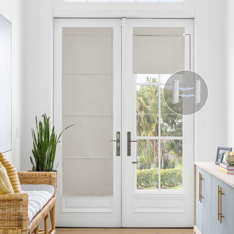 Magnetic Blackout Door Blinds, No Drill Roll Up French Door Curtain for Window, Thermal Insulated Light Blocking Shades for Sidelight Glass Window, 1 Panel