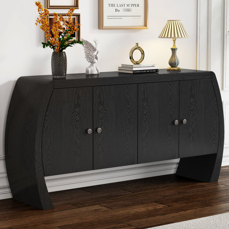 Armoire de rangement avec placage de frêne et pieds élégants arrondis élégants pour la décoration intérieure, Noir