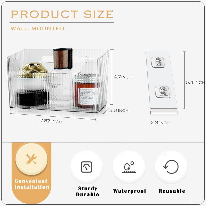Lot de 2 bacs de rangement adhésifs pour portes de placard, transparents et empilables, pour la cuisine, la salle de bain, le garde-manger, le bureau et le plan de travail.