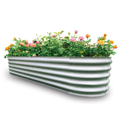 Gardmax Galvanized Raised Garden Bed, Lightweight Planter Boxes Outdoor With Easy Assembly, Large Garden Bed For Vegetables, Fruits, Flower Silver 8ft