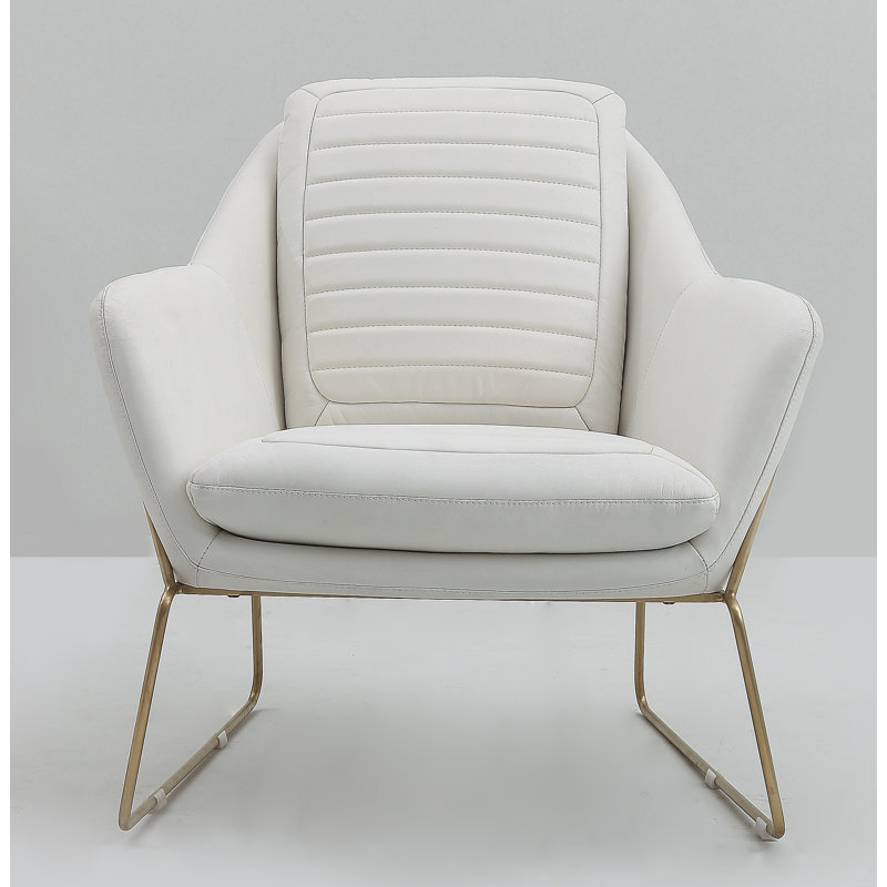 Méridienne en cuir fleur Cullompt, Cuir véritable blanc Ivoire, Laiton