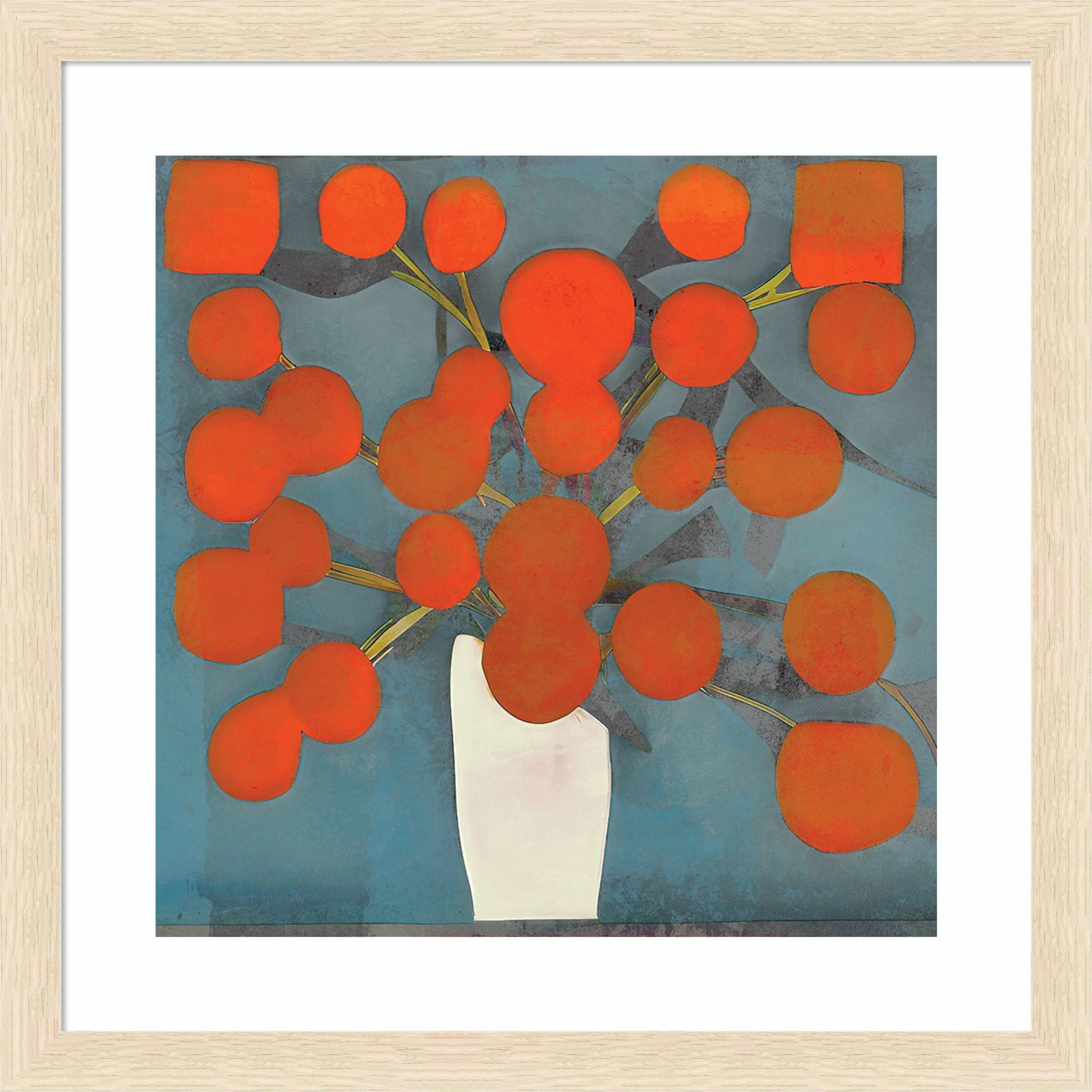 Abstract Orange Flowers by Elena Ray Wood Framed Wall Art Print, Natural, 22" H x 22" W