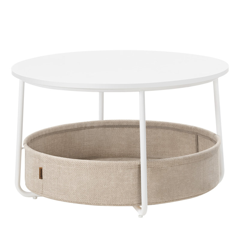 Round Center Table With Fabric Basket, White/Brown