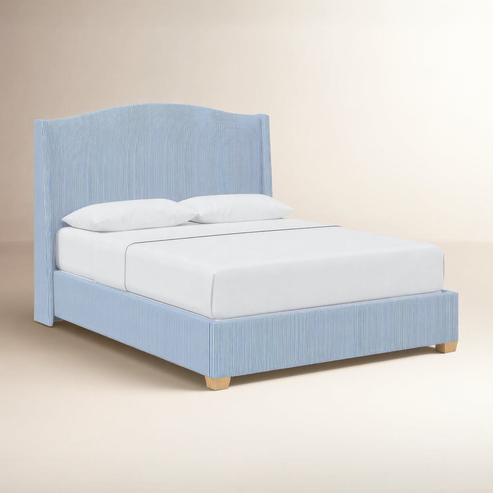 Allis Upholstered Wingback Bed, King, Prep Stripe Blue