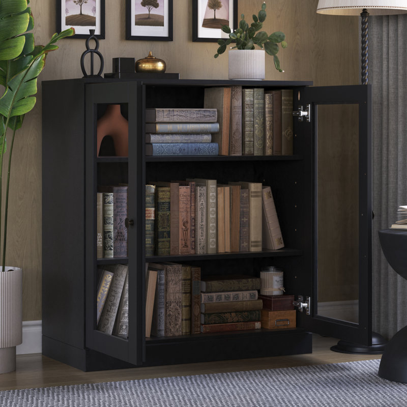 Palace Imports 100% Solid Wood Short Bookcase with Glass Doors, Adjustable Shelves, Modular Storage Bookshelf, 32" W x 35.75" H