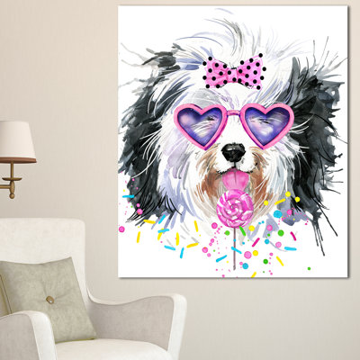 Lovely Dog With Pink Heart Glasses - Wrapped Canvas Graphic Art