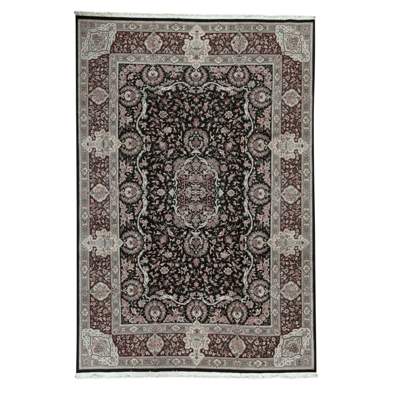 Tapis noir et vin noué à la main de haute qualité