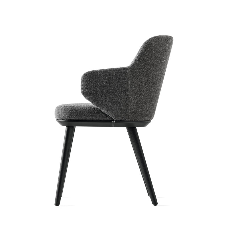 Foyer Upholstered Armchair with Wooden Base, Sand, Matt Black
