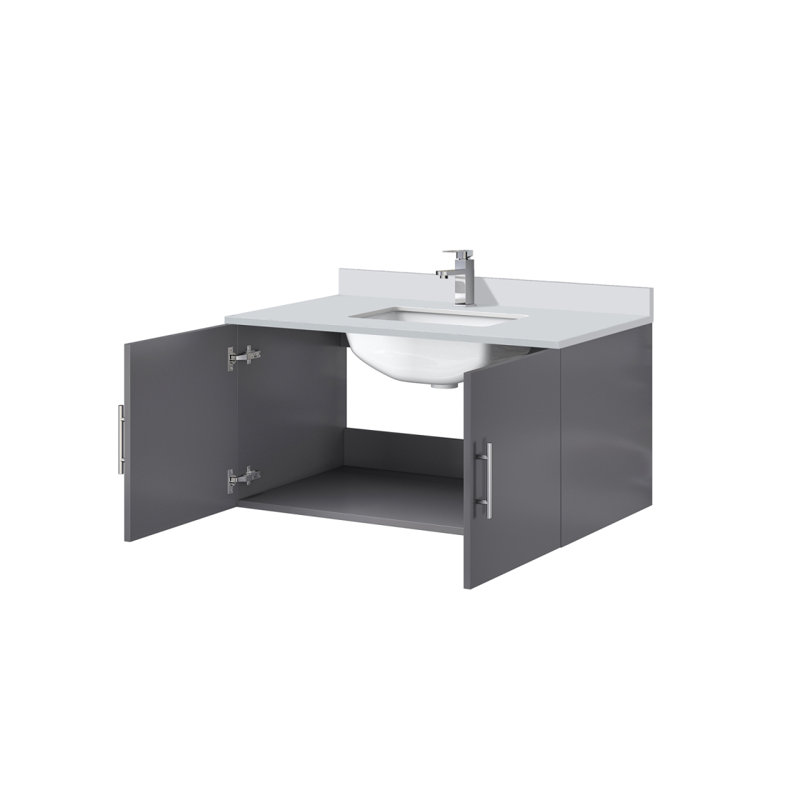 Meuble-lavabo de salle de bain 36 po X P 22 po D, dessus en marbre de Carrare et ensemble de robinet, Gris foncé