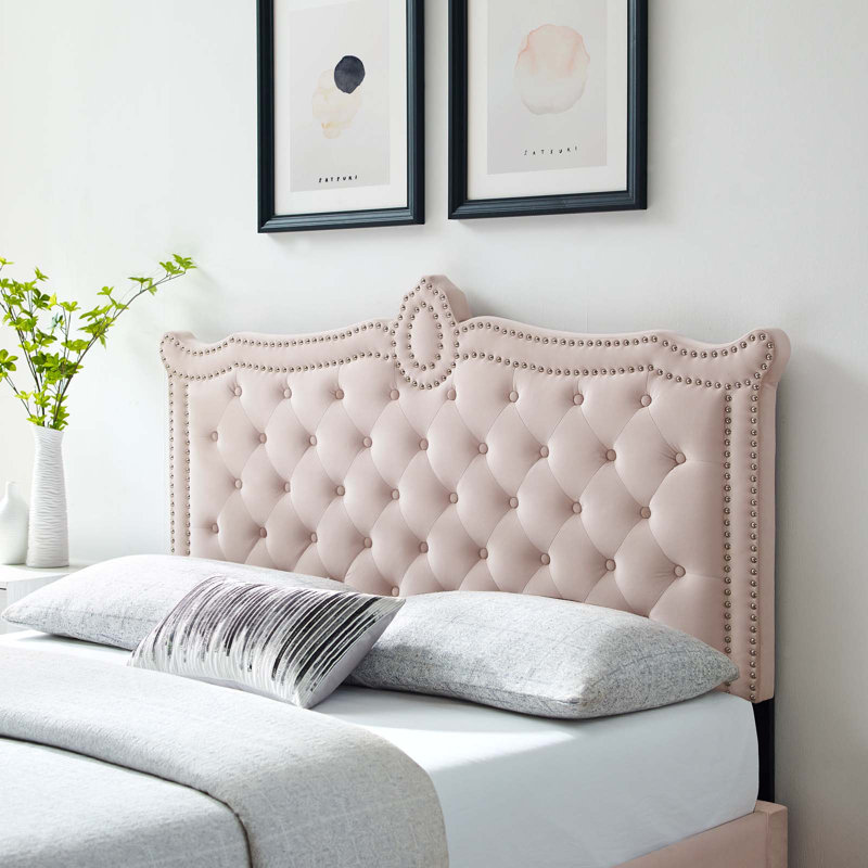 Louisa Tufted Performance Velvet Headboard, King, Pink