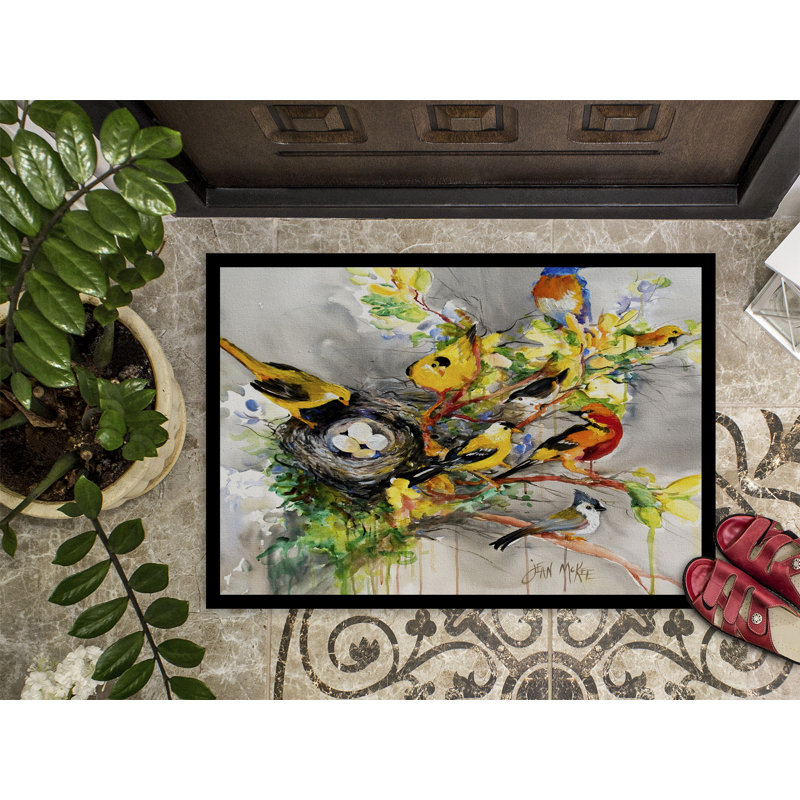 Paillasson d’intérieur antidérapant à oiseaux Spring Susanville, Rectangle 1 pi 6 po x 2 pi 3 po