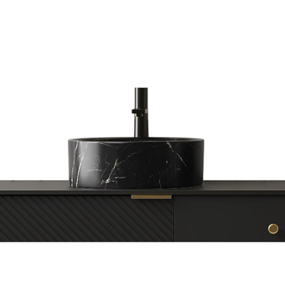 Lavabo de salle de bain en céramique ronde de 14 po, motif pierre, finition noir mat, atmosphère et teinture, céramique de 13,92 po de profondeur avec motif, largeur, poids de 15,39 lb