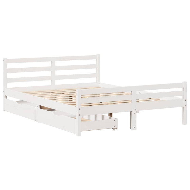 Solid Wood Bed, White, Kingsize (5')