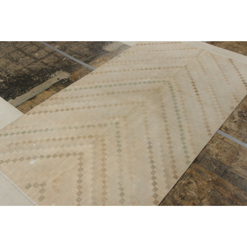 Wool Striped Area Rug in Beige