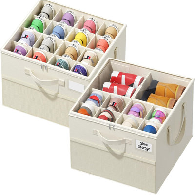 2 Pack Shoe Organizer for Closet, Large Shoe Box Storage Containers,Beige
