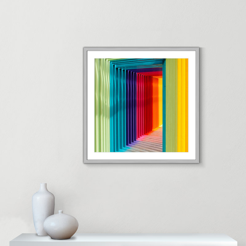 «Colorful Passage I» par Robert Katzki, H 27,5 po x l 27,5 po x P 1,25 po, Encadré de boîte argent