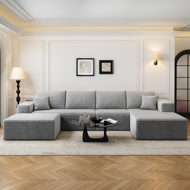 Simonsen Boneless 135.4"Cloud Modular Sectional Couch with 1 Ottoman,Modern Minimalist Upholstered Couches, Comfort U Shaped Sofa for Living Room,Deep Seat Corner Couch,No Assembly Required