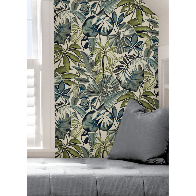 Papier peint auto-adhésif turquoise Feuilles, gris
