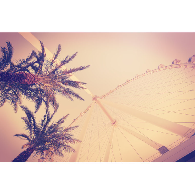 Retro Vintage Toned Photo Of Palms And Ferris Wheel by MBPROJEKT_Maciej_Bledowski - Wrapped Canvas Print