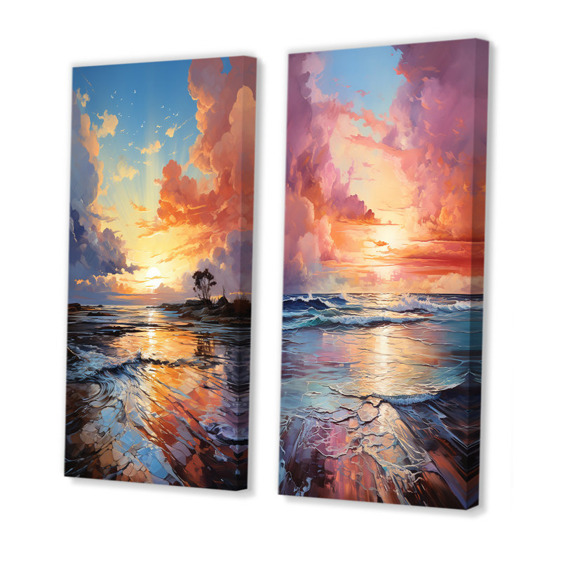 Au-delà du coucher de soleil - ensemble de 2 reproductions d'art mural plage, Toile tendue, H 28 po x l 25 po