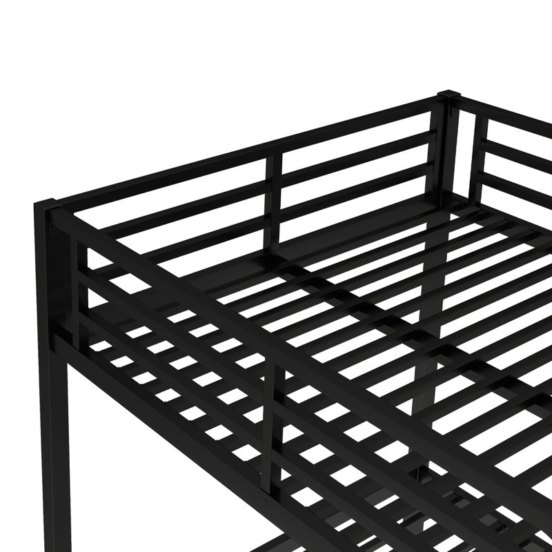 Lit superposé double au-dessus de double pour les adolescents et les adultes, structure peu encombrante, réducteur de bruit, sans sommier, avec rangement sous le lit, noir
