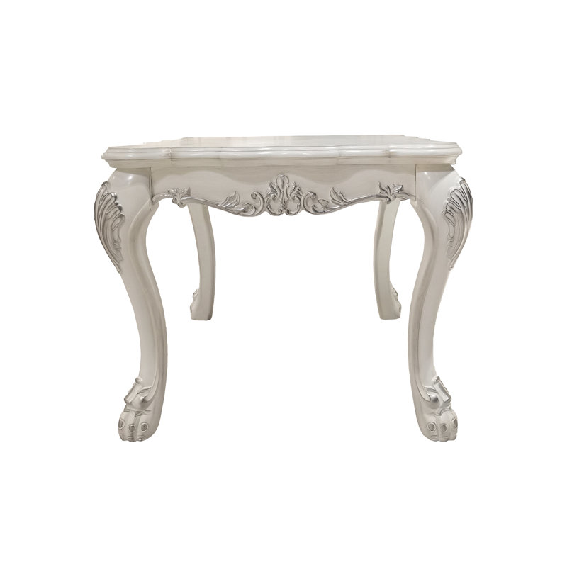 Table de bout carrée avec plateau festonné en bois blanc, blanc et blanc, option de rangement