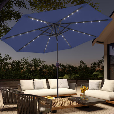 Parasol de terrasse rond à DEL 10 pi avec grand auvent pour table, jardin et terrasse