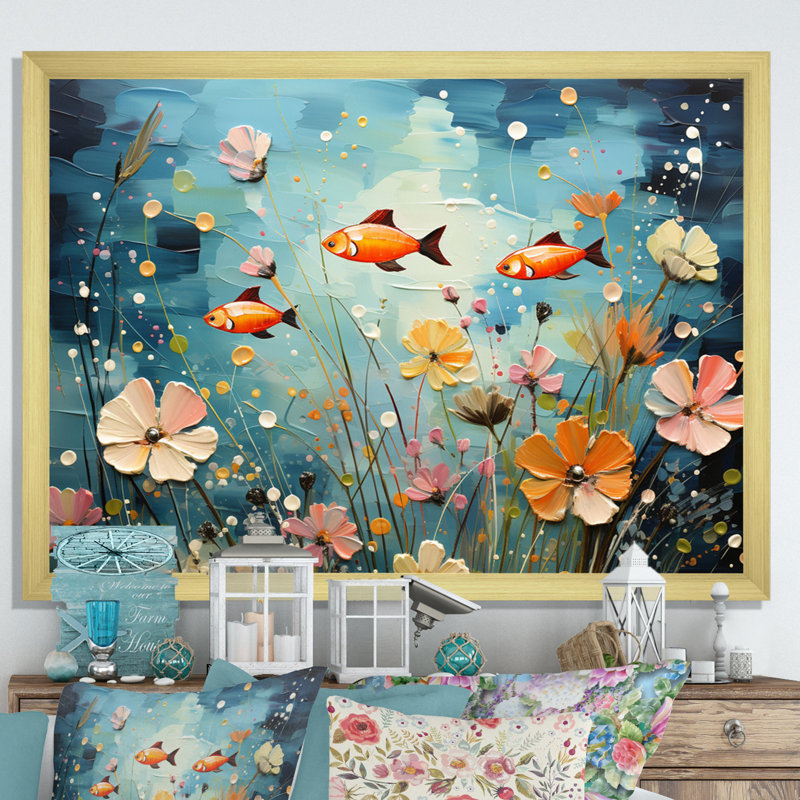 Aquariums Aquatic Dance Pointillism I " Aquariums Aquatic Dance Pointillism I ", Gold Picture Framed, 34" H x 44" W x 1.5" D