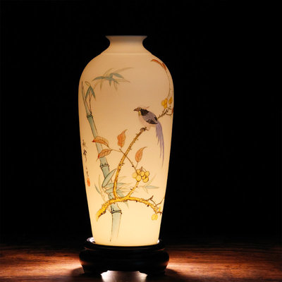 4.72"Hand-painted ceramic flower and bird landscape vase decoration piece