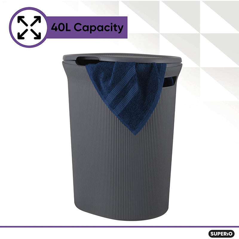 Decorative Ribbed Laundry Hamper, 19.5" H x 16" W x 13" D, Gray