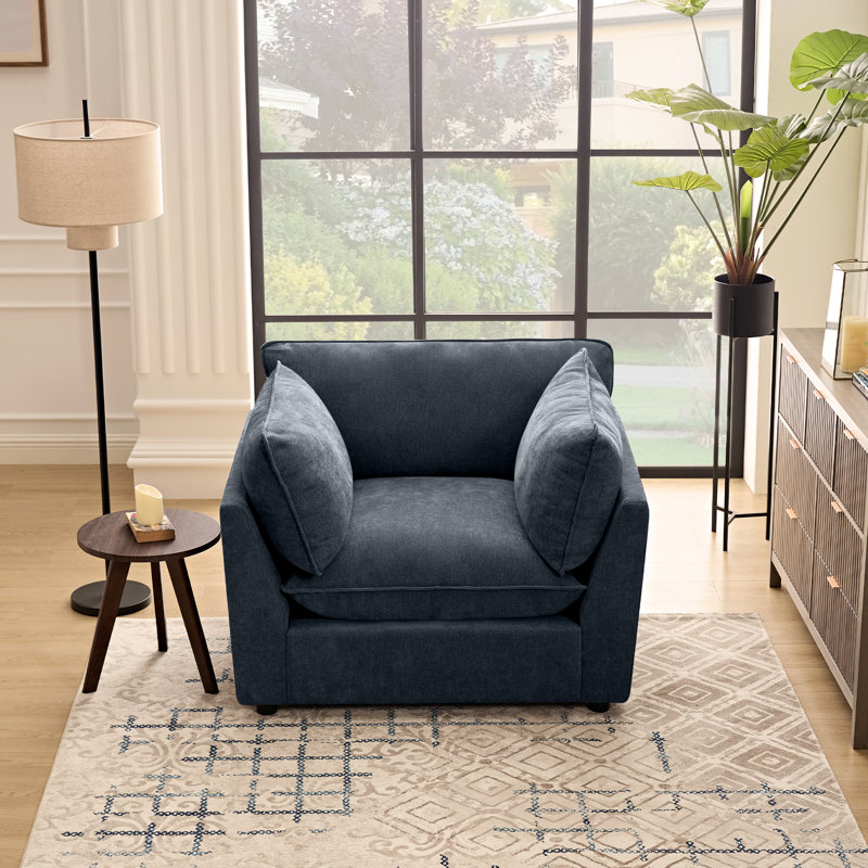 Fauteuil d'appoint rembourré de 44,49 po Heffernan, DarkBlue Chenille