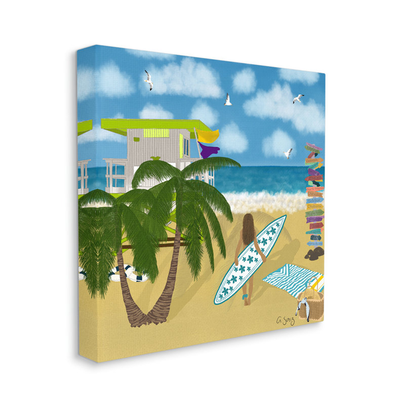 «Au-462», toile «Surfer Girl Walking Tropical Beach On Canvas» par Ale Saiz Studio, impression, H 17 po x l 17 po x P 1,5 po
