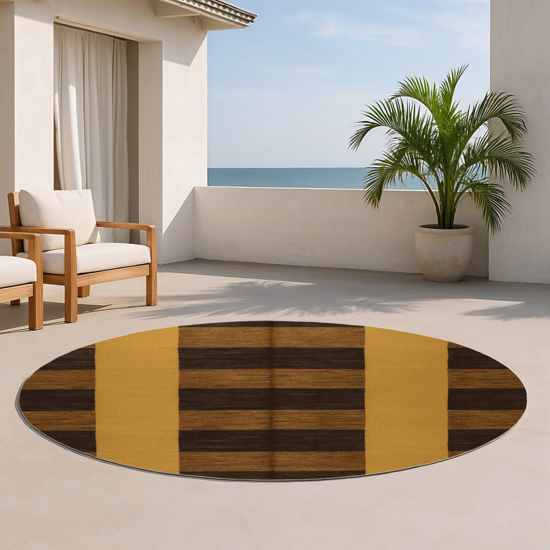 Tapis d'intérieur et d'extérieur à carreaux brun, Rond 5 pi