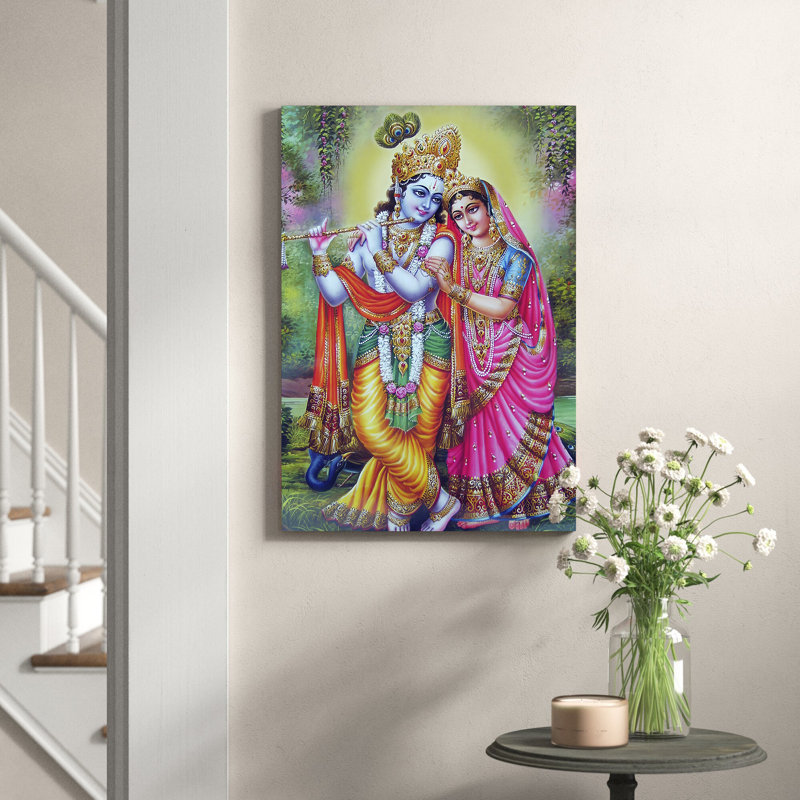 Krishna & Radha Hindu Gods - Print on Canvas, 66.04 cm H x 45.72 cm W, Black Framed